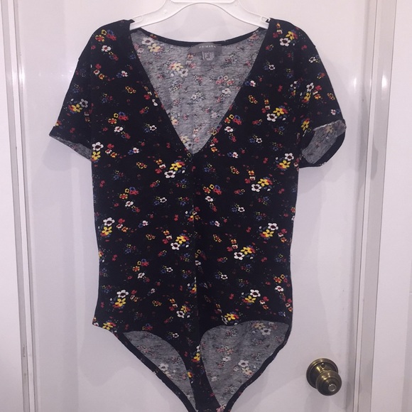 Primark Tops - Primark black floral v-neck bodysuit large